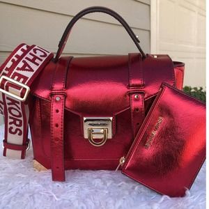 New Michael Kors MANHATTAN MD Satchel Purse And Card Holder Set